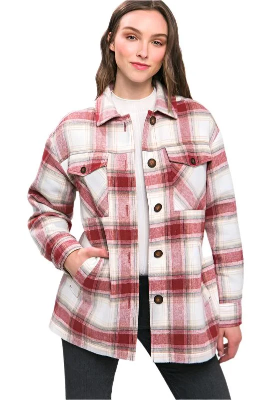 soft shell jacketPlaid Button Up Jacket with Sherpa Lining