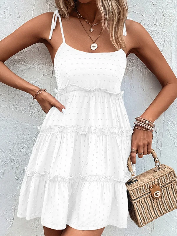 elegant dressFrill Spaghetti Strap Tiered Dress