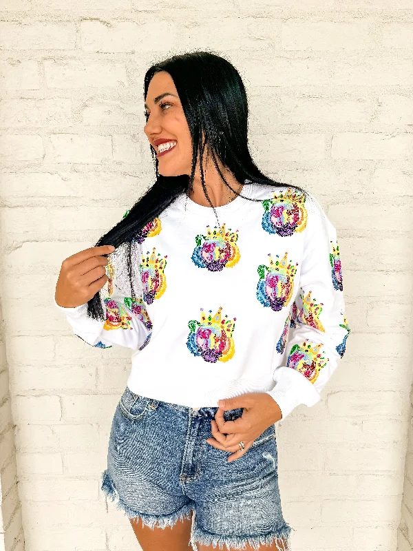 Super Deal athletic casual sweatshirtQueen Of Sparkles White With Rainbow Crowned Tigers Sweatshirt