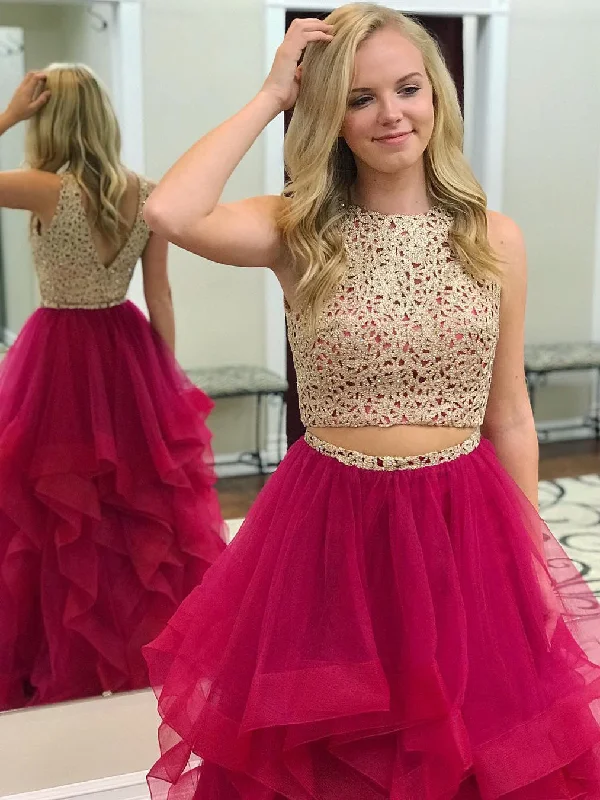 Holiday Sale Two Piece Prom Dresses Scoop Floor-length Long Gold Fuchsia Chic Prom Dress JKL951 Holiday Sale Two Piece Prom Dresses Scoop Floor-length Long Gold Fuchsia Chic Prom Dress JKL951