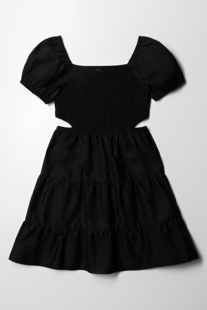 Factory Direct Sale A-line dressPuff Sleeve Cut Out Dress Black