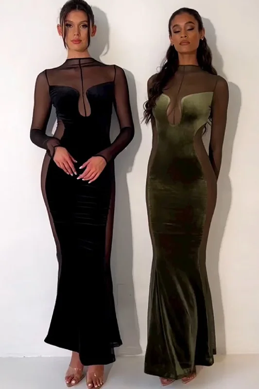 Take Advantage statement dressVelvet Mesh Patchwork Fishtail Maxi Dress