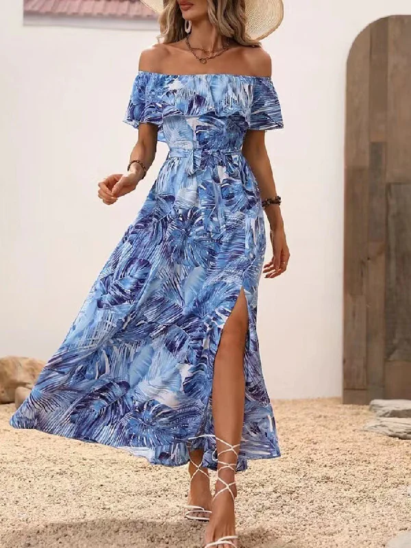 Super Sale bodycon dressBackless Off Shoulder Slit Boho Maxi Dress