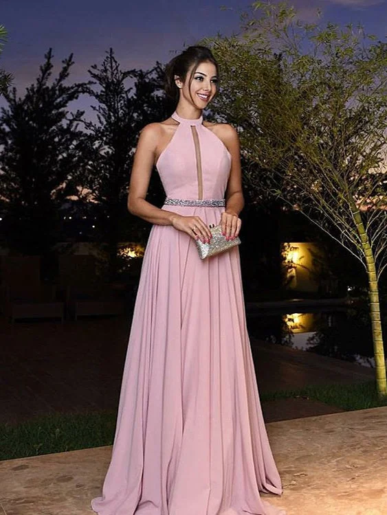 Savings Event Chic Prom Dresses Floor-length Sparkly Halter Prom Dress Simple Evening Dress JKL1146