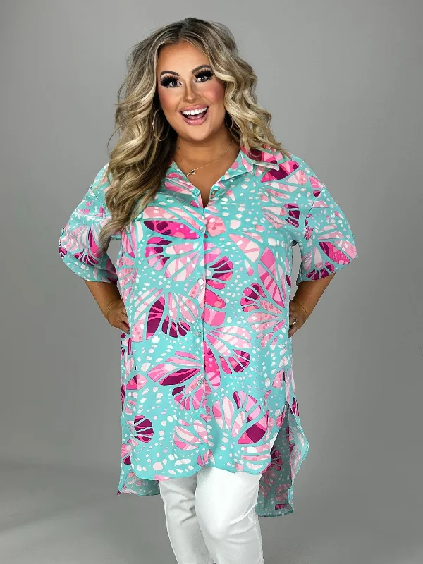 tiered dress22 PSS-S {Radiant Reflection} Blue/Pink Print Hi/Low Tunic PLUS SIZE 1X 2X 3X