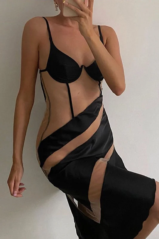 Overstock formal dressMesh Contrast Irregular Cami Dress