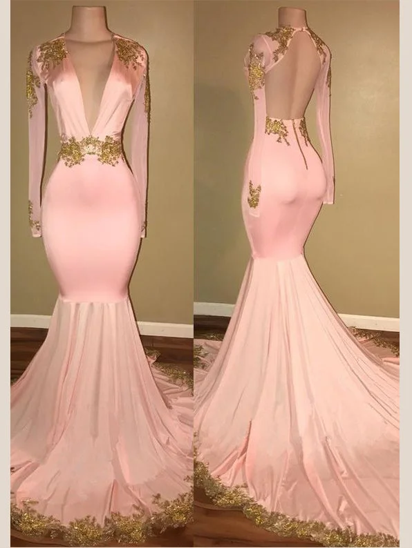 Markdowns Open Back Prom Dresses Mermaid Long Pink Prom Dress Sexy Evening Dress JKL1037