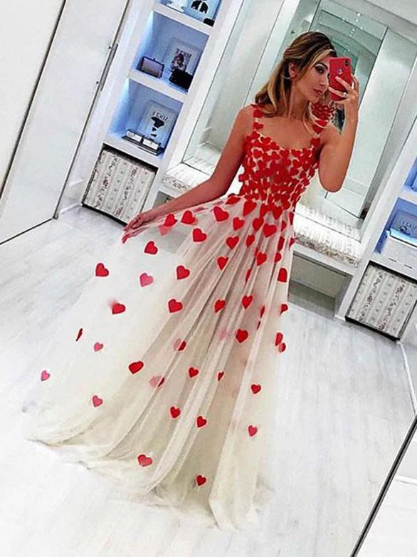 The Best Prices Long Prom Dresses Straps Aline Sexy Floor-length Heart-shaped Appliques Red Prom Dress JKL1267