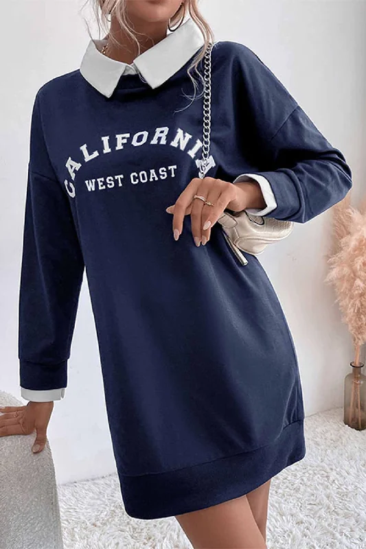 Instant Discount A-line dressLapel Patchwork Sweatshirt Dress