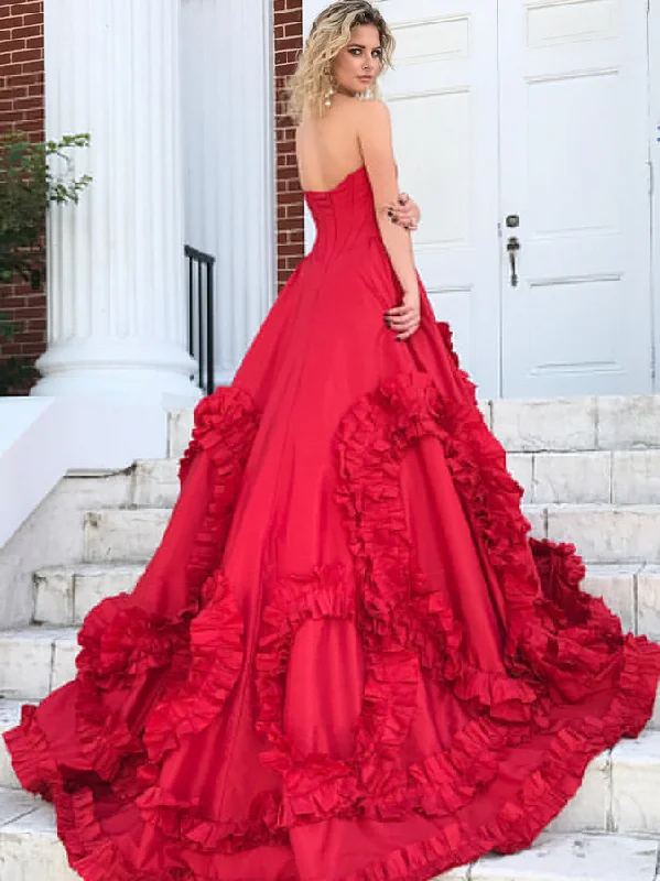 Stock Up and Save Beautiful Prom Dresses A-line Sweetheart Sweep Train Ruffles Red Long Chic Prom Dress JKL1206 Stock Up and Save Beautiful Prom Dresses A-line Sweetheart Sweep Train Ruffles Red Long Chic Prom Dress JKL1206