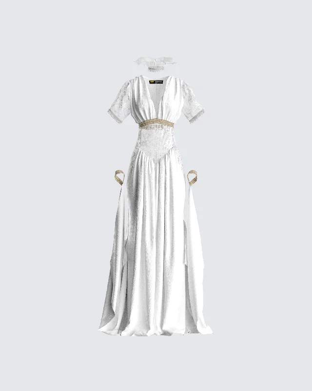 Crazy Savings romantic dressMelora White Maxi Dress & Collar