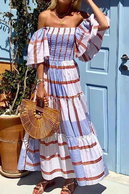 Weekend Deal ruffle dressContrast Striped Print Ruffle Sleeve Tiered Dress