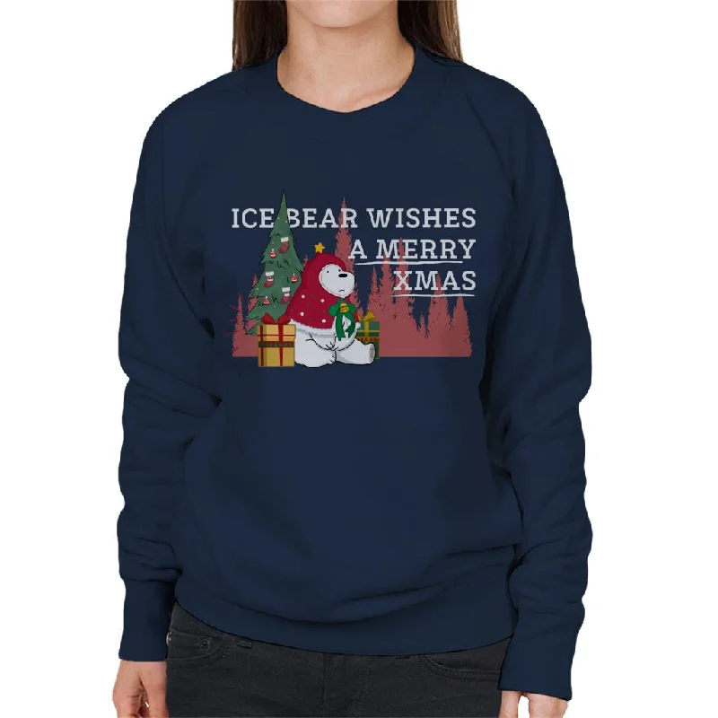 pullover workout hoodieWe Bare Bears Christmas Ice Bear Wishes A Merry Xmas Women's Sweatshirt