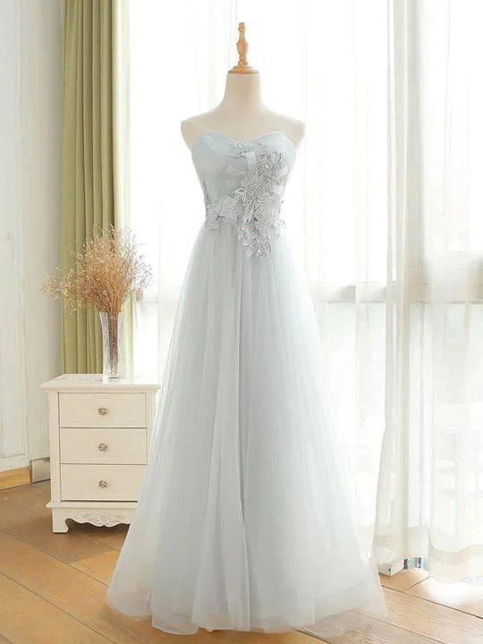 Limited Time Offer Chic Prom Dresses Sweetheart Floor-length Grey Tulle A Line Long Prom Dress JKL1114