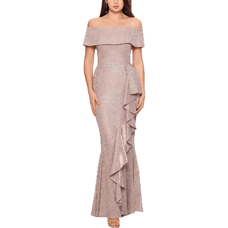 statement dressBetsy & Adam Womens Metallic Cascade Ruffle Evening Dress