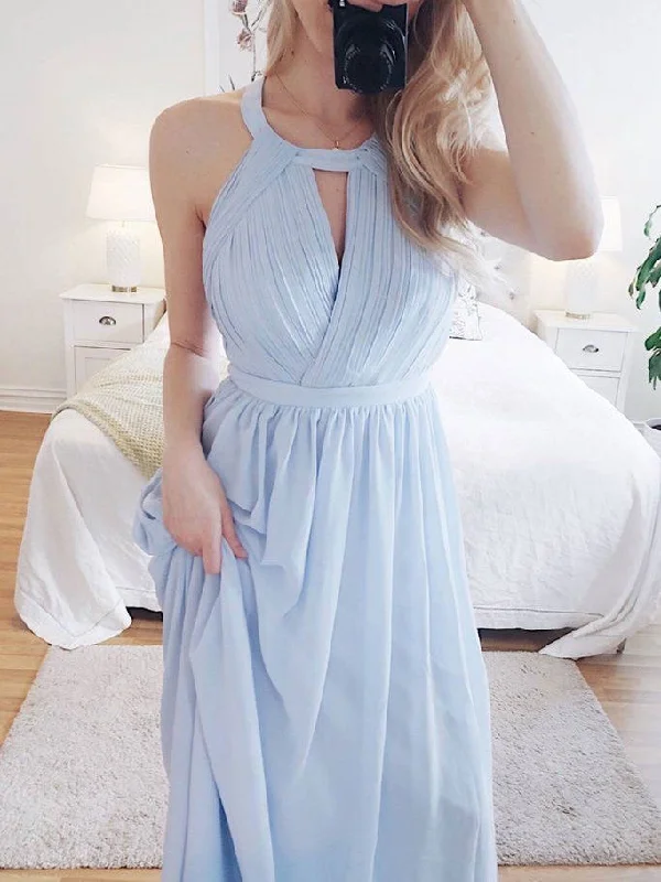 Now or Never Cheap Prom Dresses Open Back A-line Chiffon Long Chic Simple Prom Dress JKL1271