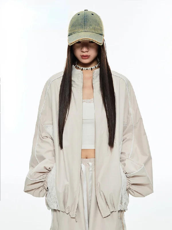 Seasonal Clearance wool-blend coatBlack & Beige Loose Windbreaker
