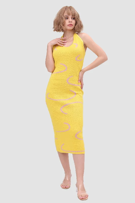 Price Drop Alert long sleeve dressLine Knit Backless Halter Dress