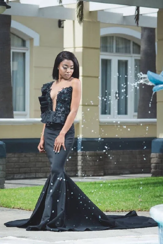 Today's Special Chic Mermaid Deep V-neck Sleeveless Ruffles Appliques Prom Dresses Chic Long Evening Dresses With Chapel Train Today's Special Chic Mermaid Deep V-neck Sleeveless Ruffles Appliques Prom Dresses Chic Long Evening Dresses With Chapel Train