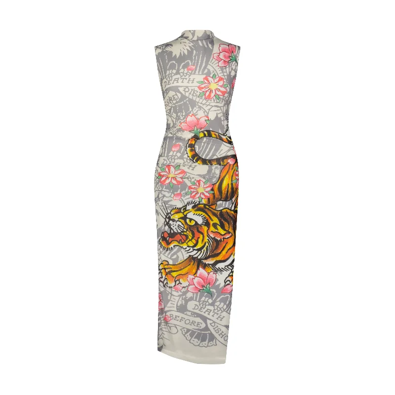 Savings Galore trendy bodycon dressCrawling Tiger Print Mesh Maxi Dress