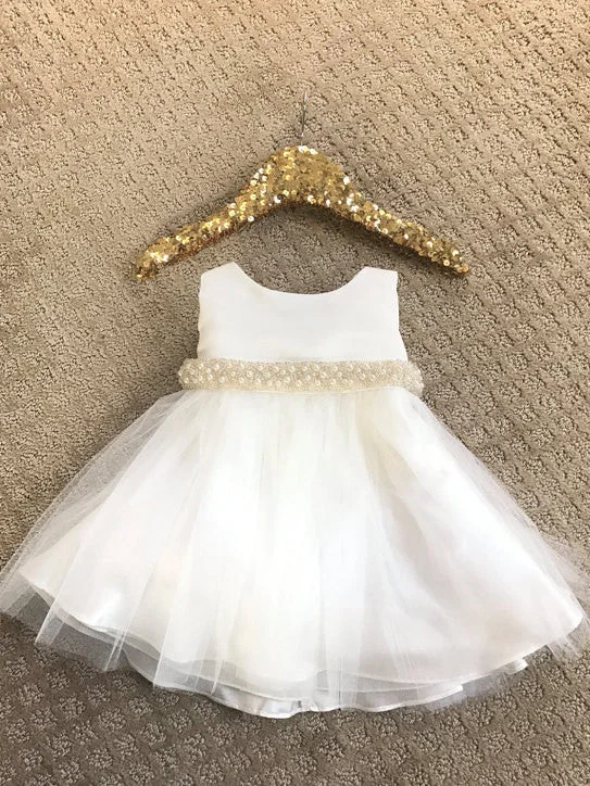 Take Advantage Flower Girl Dresses Cute Ivory Pink Bowknot Beading Tulle JKF018