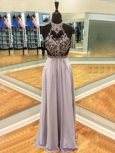 Shop and Save Sparkly Prom Dresses High Neck A line Long Sexy Beautiful Prom Dress JKL1007