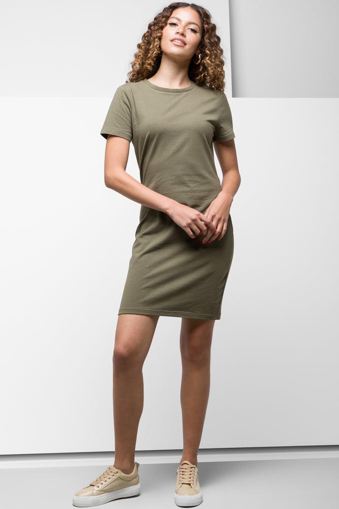 Final Clearance party dressShort Sleeve Bodycon Dress Olive Green