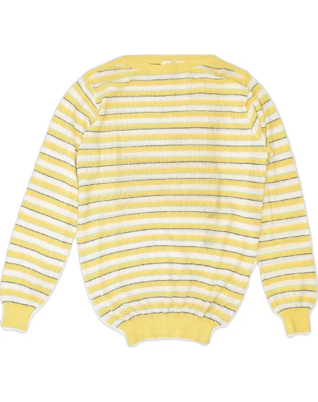 cozy hooded sweatshirtVINTAGE Womens Boat Neck Jumper Sweater UK 20 2XL Yellow Striped Cotton