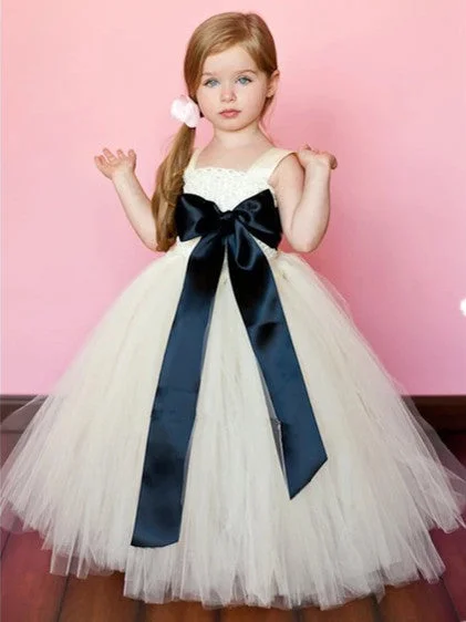 Savings Galore Flower Girl Dresses Floor-length Champagne Bowknot Straps Tulle JKF007