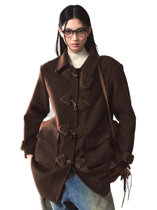 cozy winter jacketBrown Toggle Wool Coat