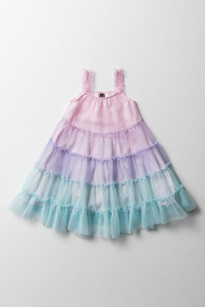 Huge Discounts sleeveless dressRainbow Tiered Shimmer Mesh Dress Multi