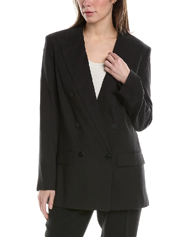 sleek puffer jacketTheory Double-Breasted Linen-Blend Blazer