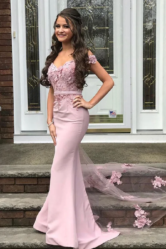 TIME-Limited Offer Beautiful Off-the-shoulder Mermaid Lace Appliques Pearl Pink Bridesmaid Dress with Belt TIME-Limited Offer Beautiful Off-the-shoulder Mermaid Lace Appliques Pearl Pink Bridesmaid Dress with Belt