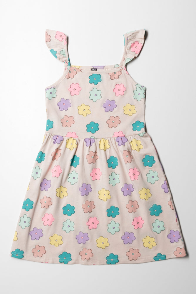 Super Bargain wrap-around dressFloral Frill Strappy Dress Neutral Multi