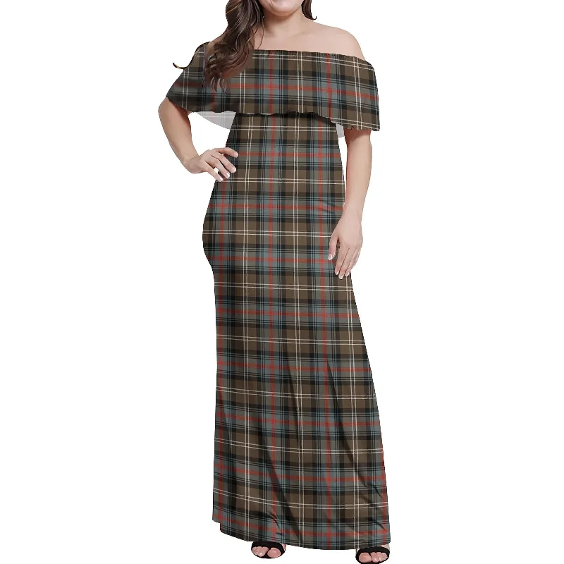 Act Fast Sutherland Weathered Tartan Off Shoulder Long Dress