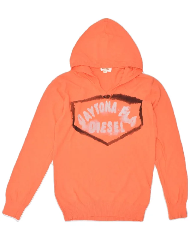 trendy zip-up hoodieDIESEL Womens Graphic Hoodie Jumper UK 14 Large Orange Cotton