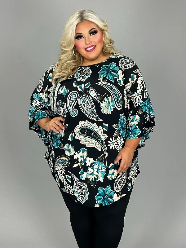 casual evening dress36 PQ {Great Days Ahead} Black Paisley Print Tunic EXTENDED PLUS SIZE 3X 4X 5X (True to Size}