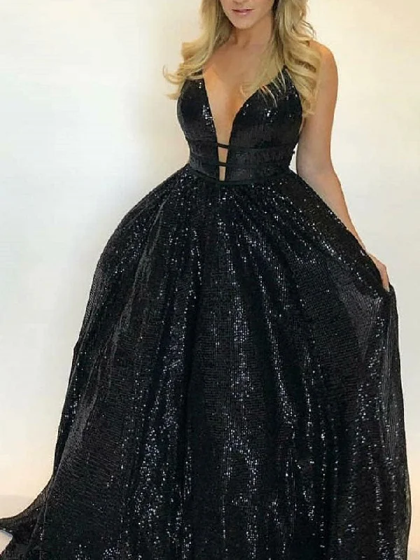 Epic Deals Sparkly Prom Dresses A-line Simple Long Black Prom Dress Sexy Evening Dress JKL1049