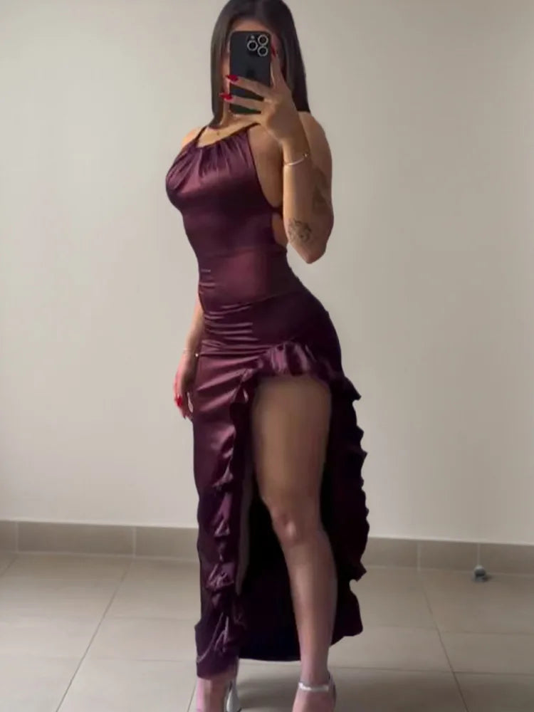 Savings Event satin dressBodycon Long Dress Backless Strapless Ruffles Fork Party Club Streetwear Elegant Evening Dress