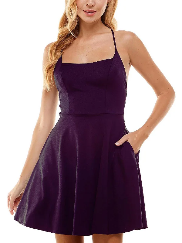 fitted dressWomens Satin Mini Fit & Flare Dress