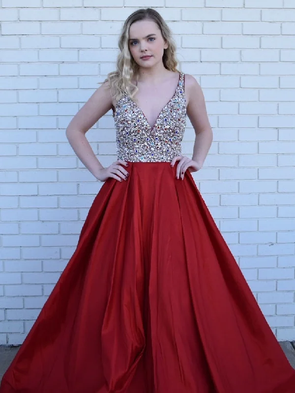 Special Discount Sparkly Prom Dresses Straps V-neck Long Beading Rhinestone Prom Dress JKL1053