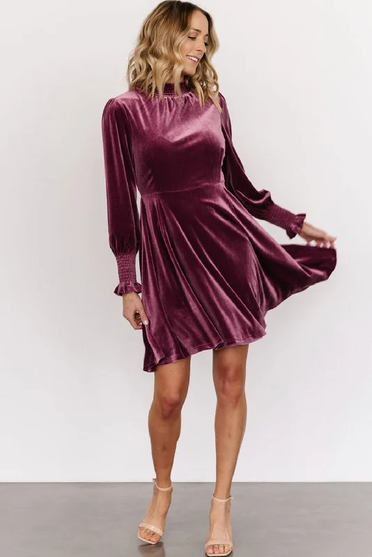 Friends and Family Sale sleeveless dressBurgundy Long Sleeve Dress Smocked High Neck Flounce Sleeve Velvet Dress