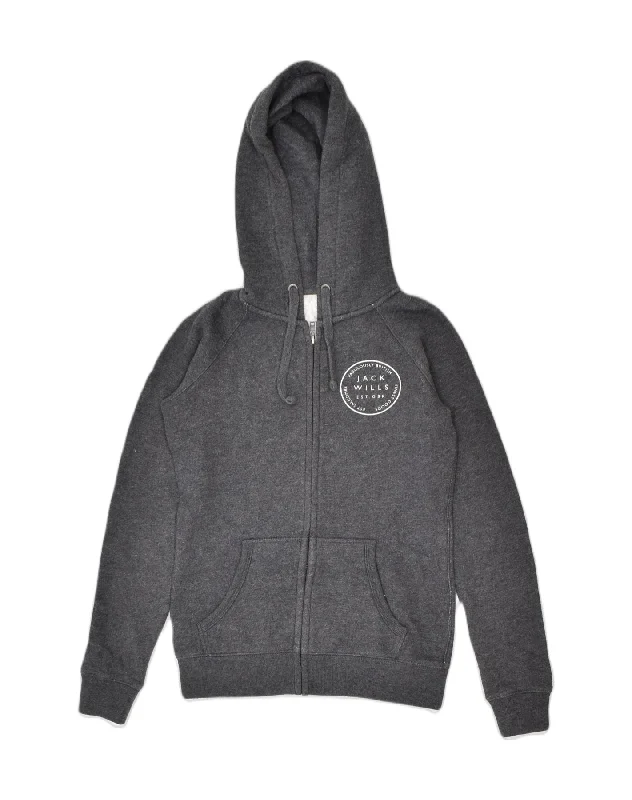 Discount Deals trendy hooded sweatshirtJACK WILLS Womens Oversized Zip Hoodie Sweater UK 6 XS Grey Cotton