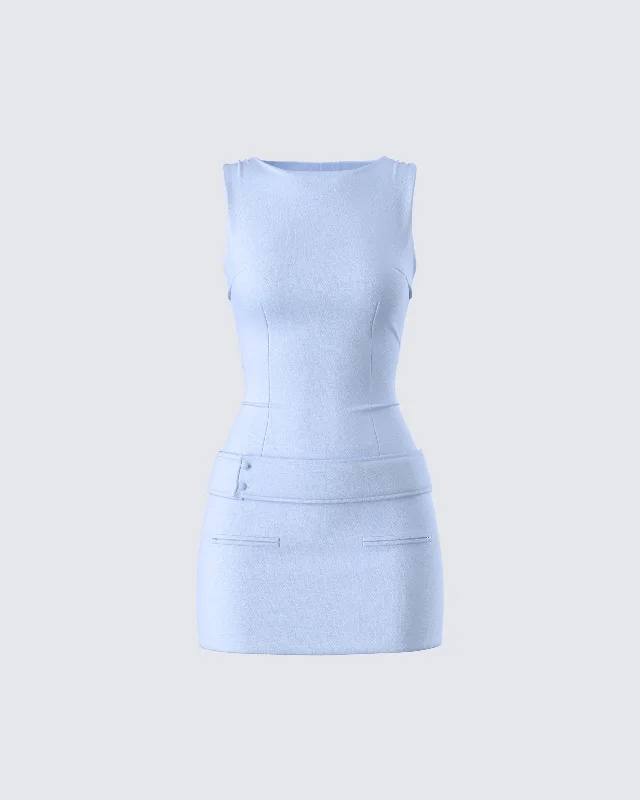 Now or Never casual shift dressMatiyah Light Blue Belted Micro Mini Dress