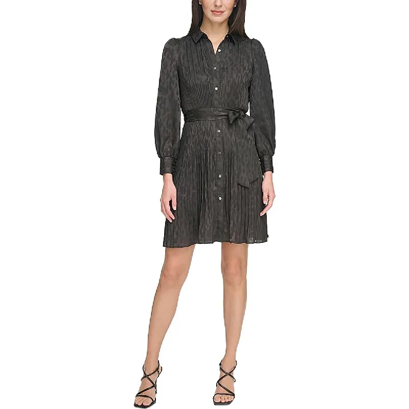 v-neck dressDKNY Womens Pleated Above Knee Shirtdress