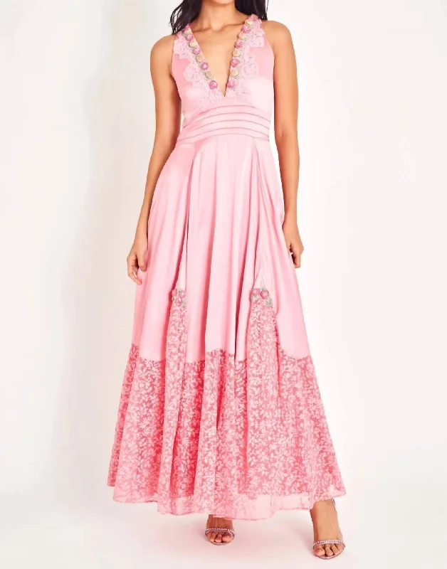 long-sleeve floral dressMirette Silk Gown In Powder Pink