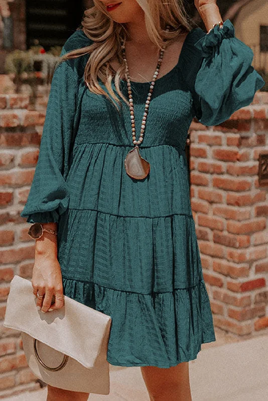Shop and Save chic wrap dressMist Green Bishop Sleeve Smocked Tiered Casual Mini Dress Shop and Save chic wrap dressMist Green Bishop Sleeve Smocked Tiered Casual Mini Dress