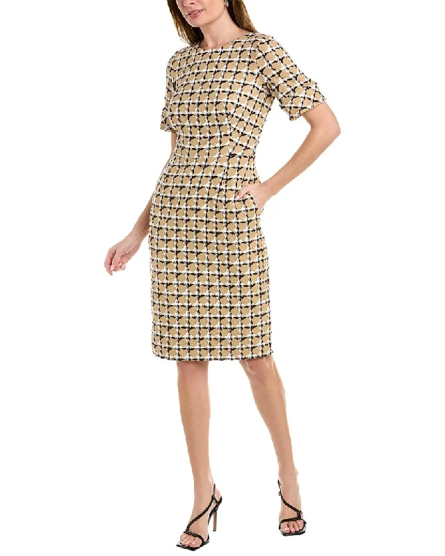 Anniversary Sale ruffle dressOscar de la Renta Tweed Silk-Lined Wool-Blend Sheath Dress