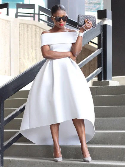 YEAR-End Clearance High Low Prom Dresses A-line Off-the-shoulder Long Chic White Prom Dress JKL931 YEAR-End Clearance High Low Prom Dresses A-line Off-the-shoulder Long Chic White Prom Dress JKL931