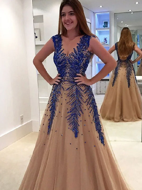 Don't Wait Luxury Prom Dresses V-neck A-line Long Sexy Sparkly Prom Dress JKL1000